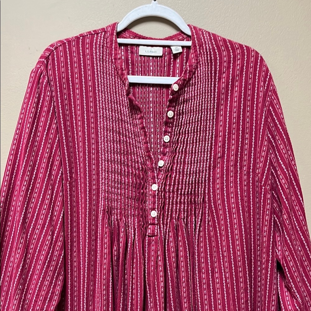 Vintage LLBean Dobby Pintuck Flannel Nightgown, size 2XL, in dark red